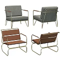 Modern Leisure Accent Chairs With Metal Frame And Upholstered Gray Brown Seats