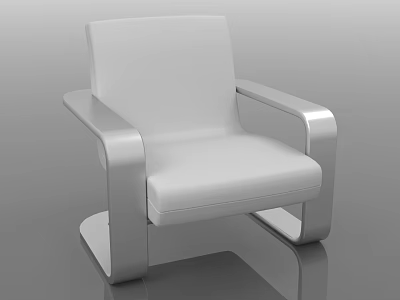 Stylish Modern Single Chair With White Cushion And Metal Armrest Frame 3d model
