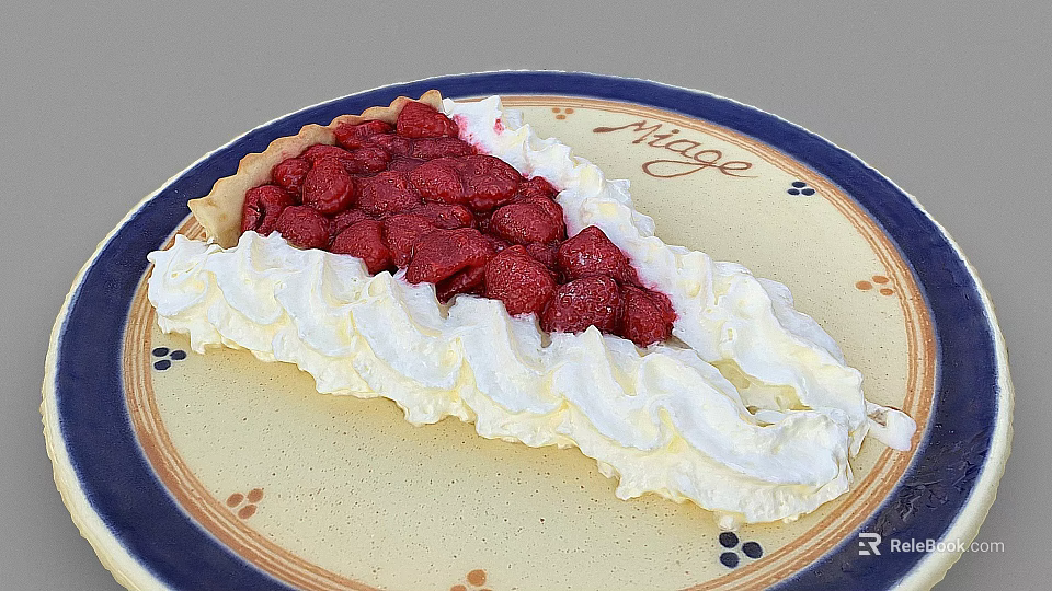 Delicious Strawberry Pie With Fresh Strawberries And Whipped Cream On Plate 3d model 