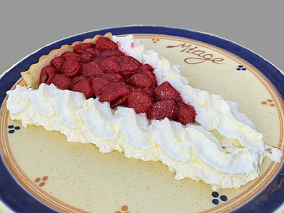 Delicious Strawberry Pie With Fresh Strawberries And Whipped Cream On Plate 3d model