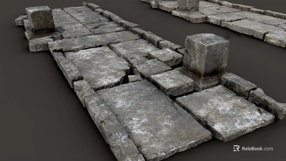 Gray Stone Block Paved Pathway As Traditional Road Infrastructure With Irregular Slabs 3d model 