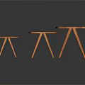 Three Wooden Stools With Curved Seats Slender Legs Wood Grain And Reflections On Dark Background