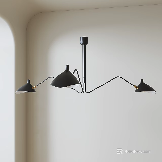 Modern Black Pendant Light with Three Adjustable Arms and Minimalist Design 3d model