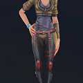 Stylish Female Character Front And Back Views Standing Pose Brown Top Black Pants Red Accents
