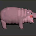 Cute Pink Hippo Plastic Toy With Smiling Face And Shiny Surface On Dark Background