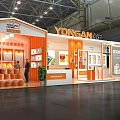YONGAN Exhibition Booth With Orange And White Modern Design Display Shelves And Reception Counter