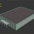 Industrial Warehouse Structure With Metal Roof Light Colored Walls Red Stripe Accents And Entrance Canopy