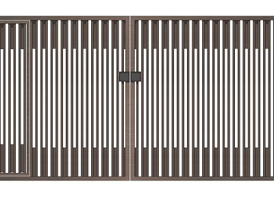 Modern Metal Entrance Gate With Vertical Slats And Secure Lock Design 3d model