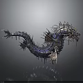 Metallic Dragon Like Creature Design With Blue Silver Spikes And Mechanical Parts