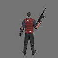 Game Movie Character In Red Vest With Goggles Holding Rifle And Pistol