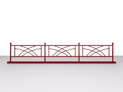 Red Metal Railing with Cross Geometric Pattern for Balcony Staircase Safety 3d model