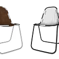 Modern Leisure Chairs With Brown Leather White Upholstered Seats And Metal Frame Design