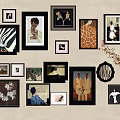 Gallery Wall With Diverse Framed Artworks Portraits Abstract Prints And Orchid Painting