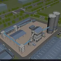Industrial Factory Complex With Large Silos Surrounding Trees Access Roads And Production Facilities
