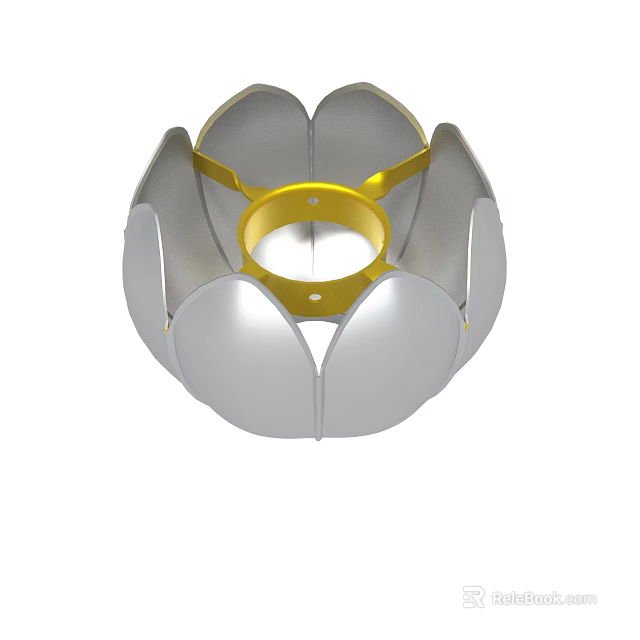 Lotus Shaped Decorative Accessory With Silver Petals And Gold Center Ring 3d model 
