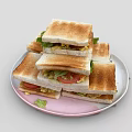 Delicious Grilled Sandwiches With Fresh Lettuce Tomato And Egg On Pink Plate