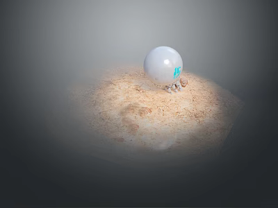 Game Movie Character With White Sphere Body Blue Screen Panel And Small Robot Structure On Sandy Rough Surface 3d model