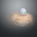 Game Movie Character With White Sphere Body Blue Screen Panel And Small Robot Structure On Sandy Rough Surface
