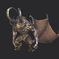 Fantasy Mythical Creature with Large Bat Like Wings Curved Horns and Intricate Armor Details