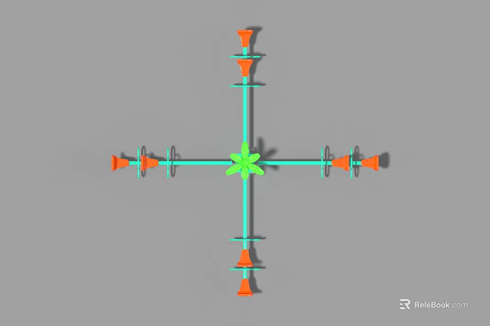 Kids Playground With Cross Shaped Structure Green Star Center And Orange Cone Towers 3d model 