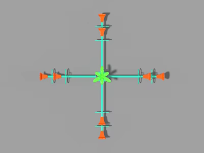 Kids Playground With Cross Shaped Structure Green Star Center And Orange Cone Towers 3d model