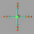 Kids Playground With Cross Shaped Structure Green Star Center And Orange Cone Towers