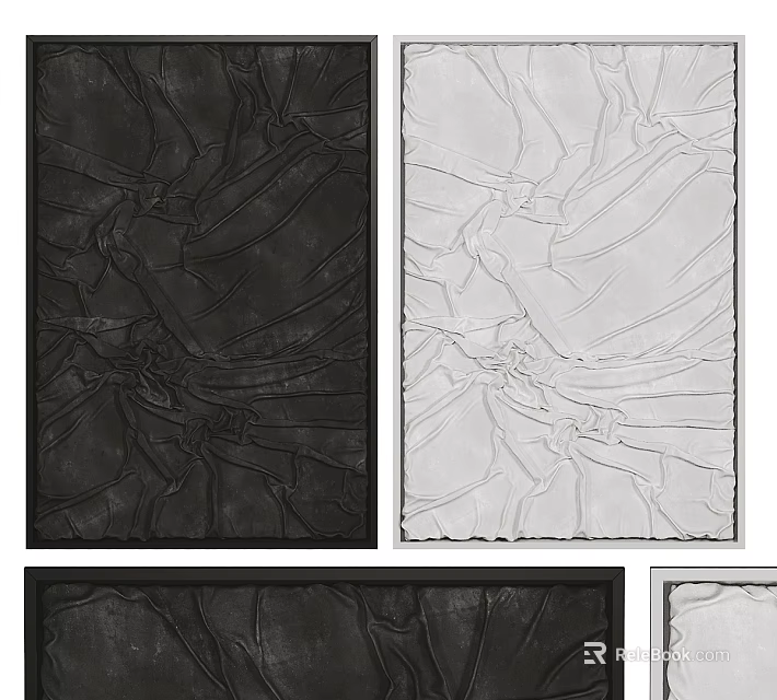 Textured Black And White Abstract Paintings With Dynamic Lines And Patterns 3d model 