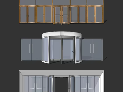 Various Modern Door Designs Featuring Revolving Glass Doors And Golden White Frames 3d model