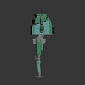 Turquoise Mechanical Robot Character With Red Head Light And Raised Arm
