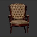 Elegant Classic Accent Chair With Carved Wooden Armrests And Tufted Beige Upholstery