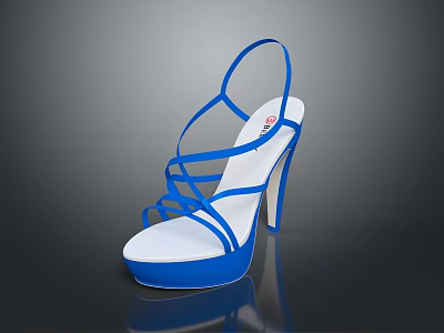Fashionable Women's Blue Strappy Sandals With Crisscross Design And White Sole Stiletto Heel 3d model