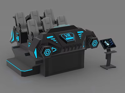 VR Experience Seat System With Multiple Seats Blue Lights And Control Panel 3d model