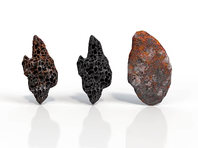 Three Wooden Stone Pieces With Varied Textures And Colors Showing Natural Surface Patterns 3d model