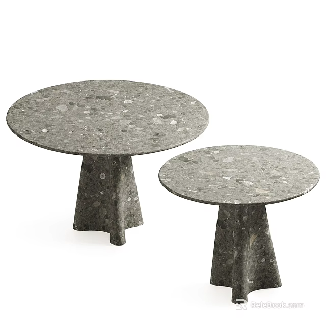 Modern Round Coffee Tables with Terrazzo Surface Two Sizes Unique Base Design for Living Room 3d model 