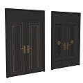 Dark Security Double Doors With Golden Accents Decorative Lines And Glass Panels