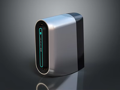 Modern Silver And Black PC Case With Front Green Indicator And Sleek Design 3d model