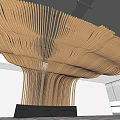 Modern Wooden Wavy Ceiling Design With Curved Slats And Interior Wave Pattern 3d model
