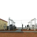 Industrial Power Substation Components With Transformer Units And Steel Support Structures 3d model