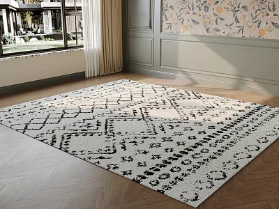 Square Area Rug With Black White Geometric Pattern 3d model