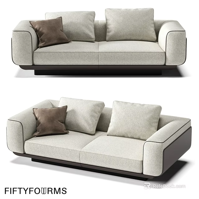 Modern Light Colored Two Seater Sofa With Dark Armrests And Cushions 3d model 