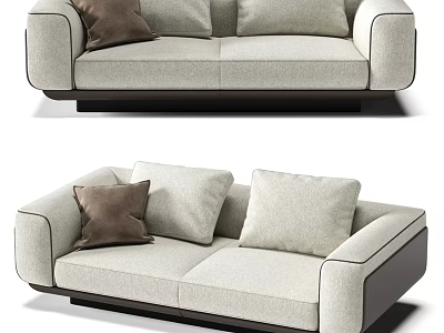 Modern Light Colored Two Seater Sofa With Dark Armrests And Cushions 3d model