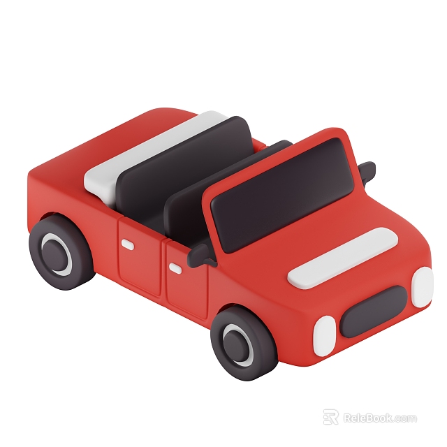 Red Convertible Toy Car With Black Seats White Stripes And Simple Design 3d model 