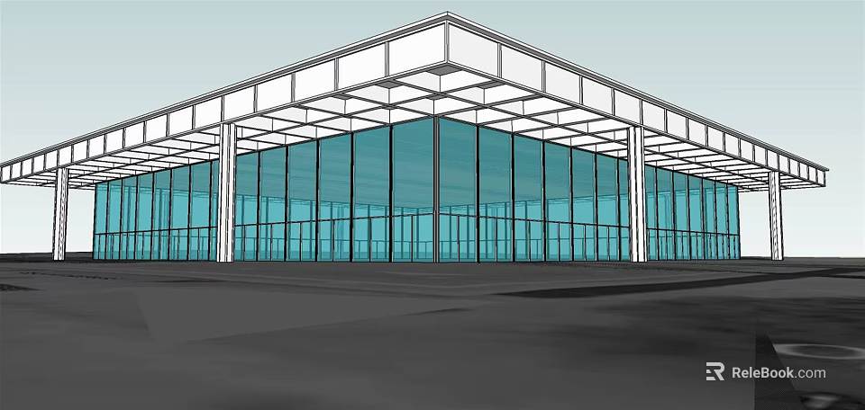 Modern Large Scale Glass Building With Metal Frame Structure And Curtain Walls Industrial Design 3d model 