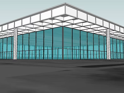 Modern Large Scale Glass Building With Metal Frame Structure And Curtain Walls Industrial Design 3d model