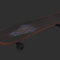 Brown Wooden Skateboard With Colorful Graphic Design And Black Wheels