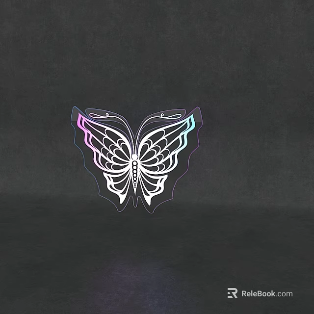 Butterfly Shaped Decorative Light With Iridescent Glow And Intricate Hollow Pattern On Dark Background 3d model 