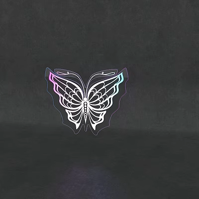 Butterfly Shaped Decorative Light With Iridescent Glow And Intricate Hollow Pattern On Dark Background 3d model