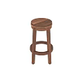 Wooden Bar Stool With Round Seat And Rings Support Sturdy Structure