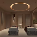Luxury Beauty Salon Interior With Arched Circular Ceiling Light Massage Beds Green Plants Marble Decor
