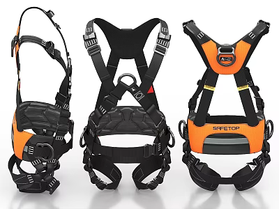 Three Black And Orange Safety Harnesses For Work Safety Equipment 3d model
